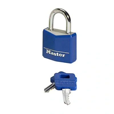 Image of Master Lock 9140EURDBLK Key Padlock in Aluminium with Vinyl Cover, Random Color, 4 x 5.9 1.3 cm