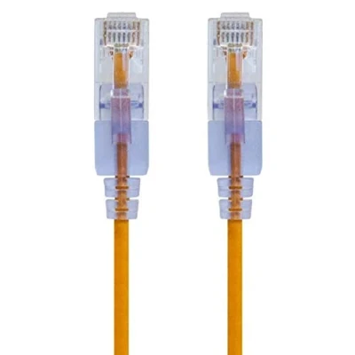 Image of Monoprice Cat6A 1ft Yellow Patch Cable UTP 30AWG 10G Pure Bare Copper Snagless RJ45 SlimRun Series Ethernet Pack of 10