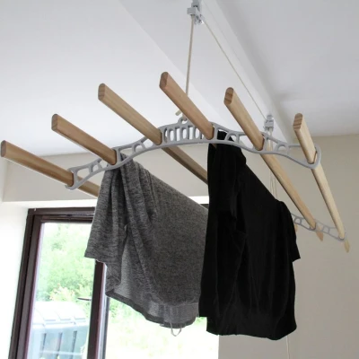 Image of Clothes Airer Ceiling Pulley Maid Traditional Mounted Clothing Dryer 6 Lath Laundry Drying Rack Rail 1.8m White