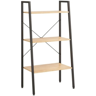 Image of vidaXL 3 Tier Standing Shelf with Steel Frame Light Brown and Black Compact 56x35x108 cm Versatile Design for Home Office Easy Assembly