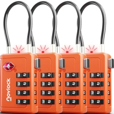 Image of TSA Luggage Locks with Alert Indicator 4 Digit Travel Padlocks Flexible Cables for Suitcases, Backpacks &amp; More Suitcase Locks, Pack, Orange