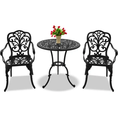 Image of Centurion Supports BANGUI Garden &amp; Patio Table 2 Chairs Cast Aluminium Bistro Set Black