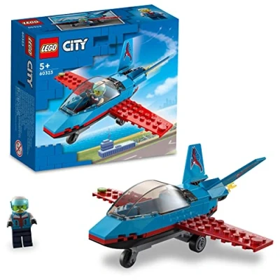 Image of LEGO City Stunt Plane 60323 Building Kit; Toy Jet with Decorated Tail Fins and an Opening Cockpit, Plus a Pilot Minifigure Helmet; Fun Action Toy, Designed for Kids Aged 5 up (59 Pieces)