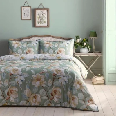 Image of Appletree Heritage Eleanor 100% Cotton Duvet Cover Set Super King Bed Size in Green