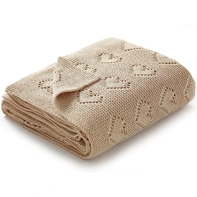 Image of mimixiong 100% Cotton Knitted Cellular Baby Blanket, 100 x 80cm (Beige)