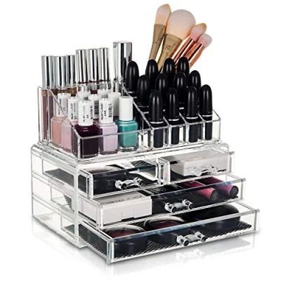Image of Glamsmacked Clear Acrylic Cosmetic Palette Organiser Display Table Storage Stand for Make Up, 8 Section or Shelves your Favourite Eye Shadows, Blushers Cosmetics and Up (Transparent)
