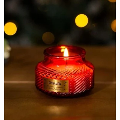 Image of Marco Paul Red Scented Candles Ribbed Jar Vanilla Noir Scent Festive Fragrance Home Decor Gift Xmas Decoration Light Display Centrepiece Long Burning
