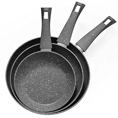 Image of Rainberg 3PK Frying Pan Set 20cm, 24cm &amp; 28cm Granite Nonstick Coating, Anti Scratch Pans, Non Stick Stone Pan, Induction Compatible.
