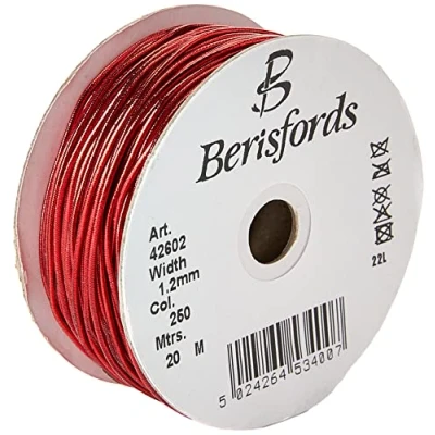 Image of Berisfords 1.2MM Round Metallic Elastic, Polyester, Red, 6 x 2.7 cm