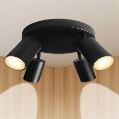 Image of Lumosmart 4 Spot Lights Ceiling for Kitchen Bedroom LED Black Spotlights Fitting Holder GU10 Lamp Base Spotlight Rotatable Spots Light (Bulbs Not Included)