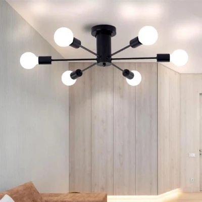 Image of COOINJOY Modern Sputnik Ceiling Light, 6 Lights, Black, Industrial Style, Flush Fitting, E27 Socket (Bulbs Not Included)
