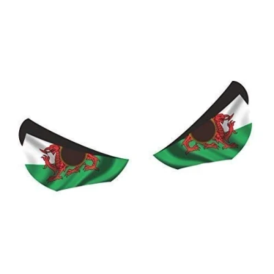 Image of STD Pair Of Evil Eyes with Welsh Wales CYMRU Flag Motif For Motorcycle Helmet etc. Funny Rat look Vinyl Car Sticker Bomb Decal 55x40mm each approx.