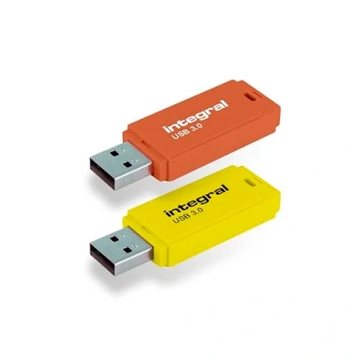 Image of Integral Neon USB 3.0 64GB Flash Drive 2 Pack (Yellow/Orange)