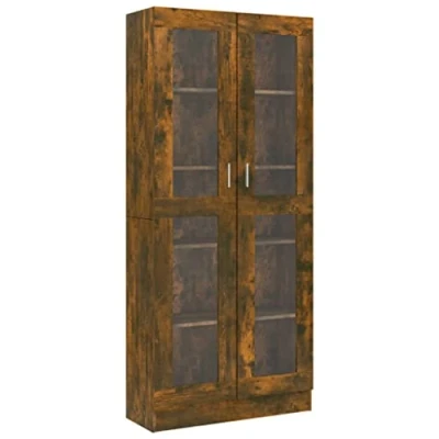 Image of vidaXL Vitrine Cabinet Smoked Oak Engineered Wood Book Shelf Storage Rack