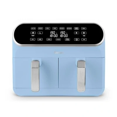 Image of Swan SD10519BLU Retro Dual Basket Air Fryer with Cyclone Technology, LED Display, 8 Pre Set Cooking Options, Adjustable Temperature, 8L, 1700W, Blue