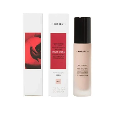Image of KORRES Wild Rose Foundation WRF1 with Oil, Make Up for a Fresh, Young &amp; Flawless Complexion, Vegan, 30 ml