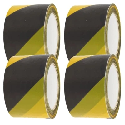 Image of Amig Set of 4 Warning Tapes LDPE Low Density Polyethylene x 200 m Long 70 mm Wide for Demarcating Safety Areas Yellow and Black