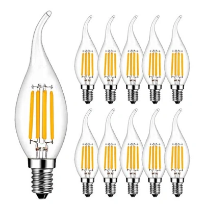 Image of RANBOO E14 LED Filament Bulbs 4W, 40W Clear Candle Equivalent, Warm White 2700K, Candelabra SES Bulb, Non Dimmable, 400Lm, Light Small Edison Screw Bulbs, 10 Pack