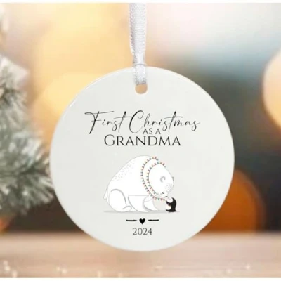 Image of Luck and Personalised Family 1st Christmas Bauble Gift, Gift for Grandma, Hanging Tree Decoration, Custom Porcelain Keepsake, Her