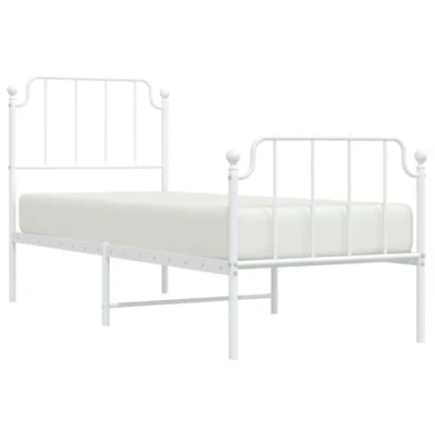 Image of vidaXL White Steel Bed Frame with Elegant Design Robust Metal Construction Complete Headboard &amp; Footboard for Small Single Mattress (75x190 cm)