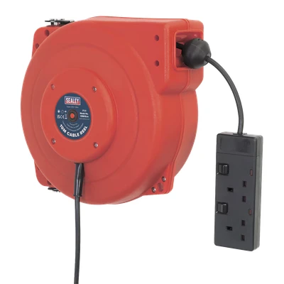 Image of Sealey Cable Reel System Retractable 10m 2 x 230V Socket