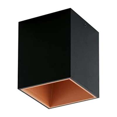 Image of Eglo Polasso Square Flush Fitting Ceiling Light, Aluminium and Plastic LED Lighting Coloured in Black Gold, Living Room, Kitchen Hallway Lamp, 4 x inches