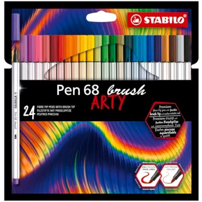 Image of Premium Fibre Tip Pen with brush STABILO 68 ARTY Pack of 24 Assorted Colours