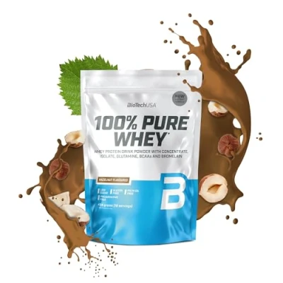 Image of BioTechUSA 100% Pure Whey Protein Powder with BCAA and Glutamine Gluten Free, Palm Oil Free 21g per Serving, 454 g, Hazelnut