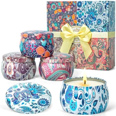 Image of Scented Candles Gift Set, Soy Wax 4.4 oz Tin for Women Host with Strongly Fragrance Relax 4 Pack