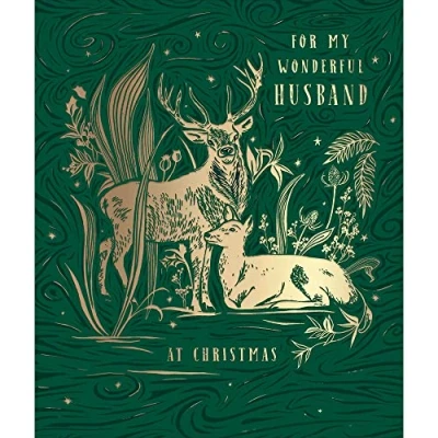 Image of My Wonderful Husband at Christmas Foiled Deer Card Xmas Greeting Cards 495076