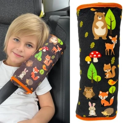 Image of HECKBO Forest car seat Travel Pillow for Children Kids Machine Washable Seatbelt Cover Pillows Protection Pillow, Vacation Harness Pads