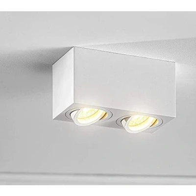 Image of CGC Lighting Modern Ceiling Spotlight Cylinder Surface Mount Adjustable Tilt Downlight GU10 (White, Square Double)