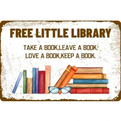 Image of Vintage Metal Tin Sign Free Little Library Bar Cafe Home Living Retro Wall Poster Decor Funny Coffee Club Pub Gift 8x12 Inch
