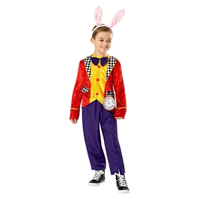 Image of Bristol Novelty 3013495 6000 White Rabbit Costume Kids Fancy Dress, Boys, Multi, 5 6 Years