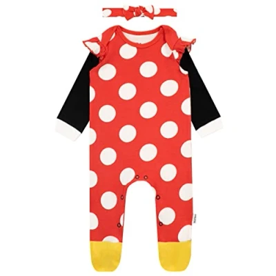 Image of Disney Baby Girls Minnie Mouse Sleepsuit and Headband Set Red Age 9 to 12 Months