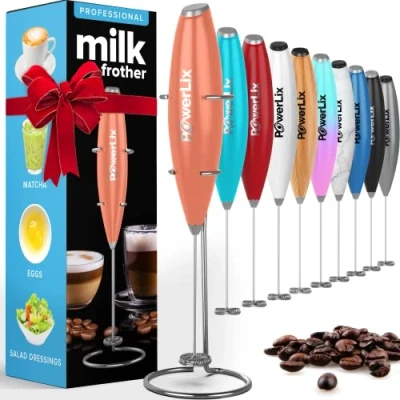 Image of PowerLix Milk Frother Handheld Whisk Electric Foamer with Stainless Steel Stand,15 20s, Powerful 19000rpm, Mini Drink Mixer Coffee for Latte, Cappuccino, Hot Chocolate