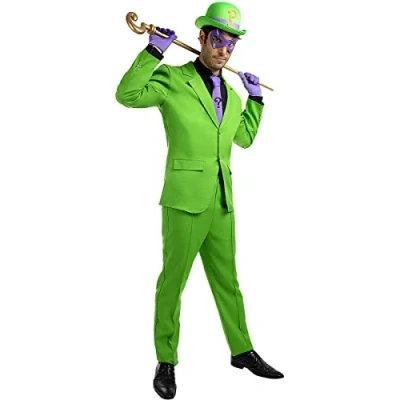 Image of Funidelia The Riddler Costume for man Superheroes, DC Comics, Villains, Costumes adults, accessory fancy dress &amp; props Halloween, carnival parties Size S Green