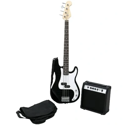 Image of Oypla PB Precision Style Black 4 String Electric Bass Guitar &amp; 15W Amp