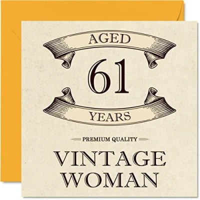 Image of Vintage 61st Birthday Cards for Women Aged 61 Years Fun Card Mum Sister Wife Girlfriend Nanny Grandma Auntie, 145mm x Ladies Greeting Cards,