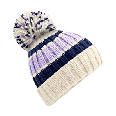 Image of Beechfield B392 Hygge Striped Beanie Blueberry Cheesecake