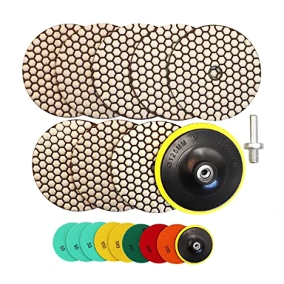 Image of HIGHDRIL Dry Diamond Polishing Pad 8PCS (#50x3/#100x2/#200/#400/#800) 125MM with Plastic Backer + M14 Adapter for Granite Stone Marble Floor Polish Kit Drill, Grinder, Polisher