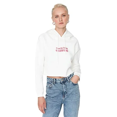 Image of Trendyol Women Regular Basic Hood Knit Sweatshirt Ecru