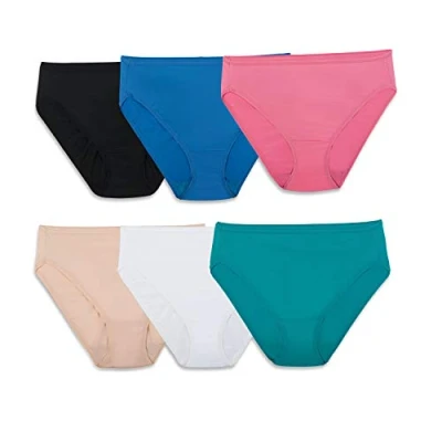 Image of Fruit of the Loom Women&#039;s 6 Pack Microfiber Hi Cut Panties, Multi, 9