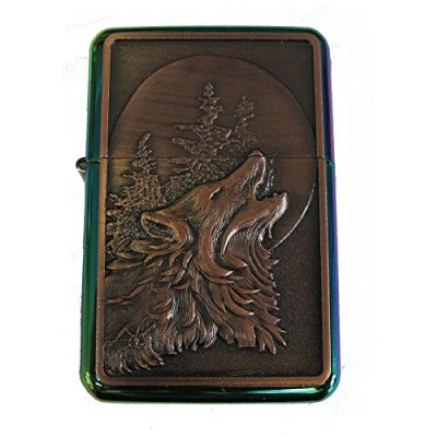 Image of Lucy G WOLF DESIGN 1 PETROL LIGHTER IN GIFT TIN (RAINBOW)