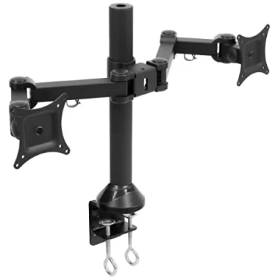 Image of Mount It! Dual Monitor Double Desk Stand Fits 2 Computer Screens 19 20 21 22 23 24 27 Inches C Clamp and Grommet Base Heavy Duty Full Motion Arms VESA 75 100 Compatible