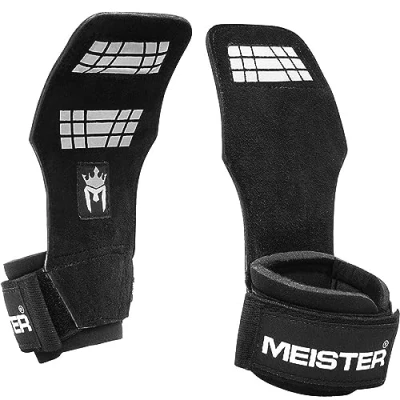 Image of Meister Elite Leather Weight Lifting Grips w/Gel Padding (Pair) Black, Small/Medium