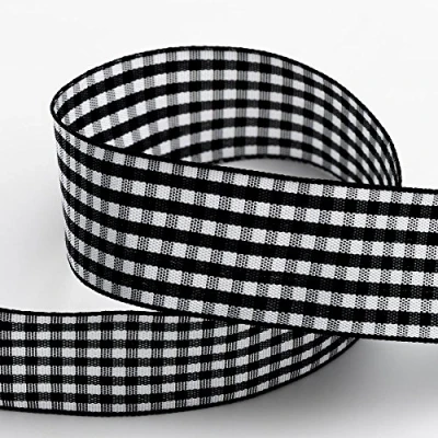 Image of Black Gingham Ribbon 16mm x 10 Metres
