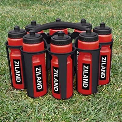 Image of Ziland Academy Easy Squeeze Water Bottle Set [8 x 700ml Bottles 1 Carrier] [Choose Your Colour] Designed for Sport Teams (Red Black Carrier)