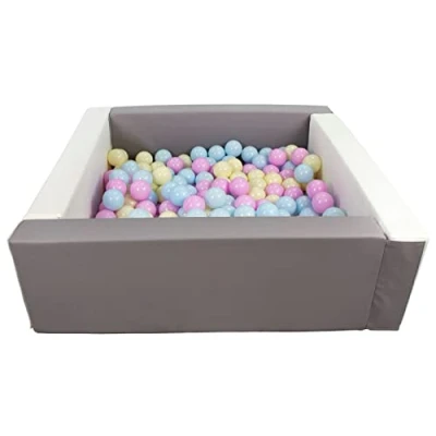 Image of Velinda Soft play ball pit, home indoor, outdoor, pit + 200 balls (Ball pit/balls colour: white, grey/pink, blue, yellow (pastel))