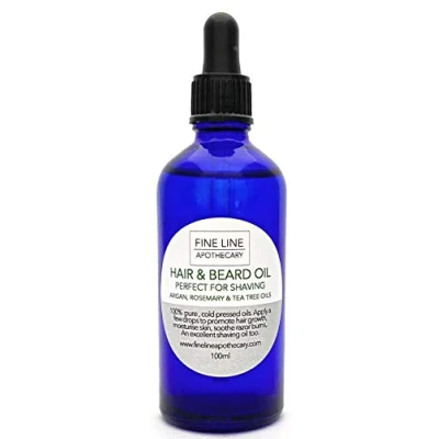 Image of Fine Line Apothecary Shaving and Beard oil 100% Natural, Argan, Rosemary, Tea Tree. Comfortable Shave. Conditions Promotes Hair Growth.100ml